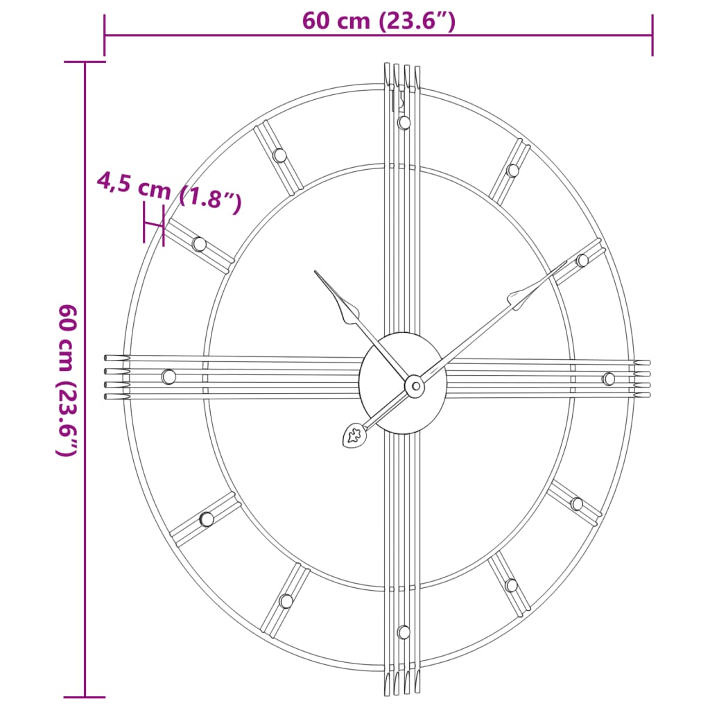 Wandklok ø˜60 cm ijzer zwart