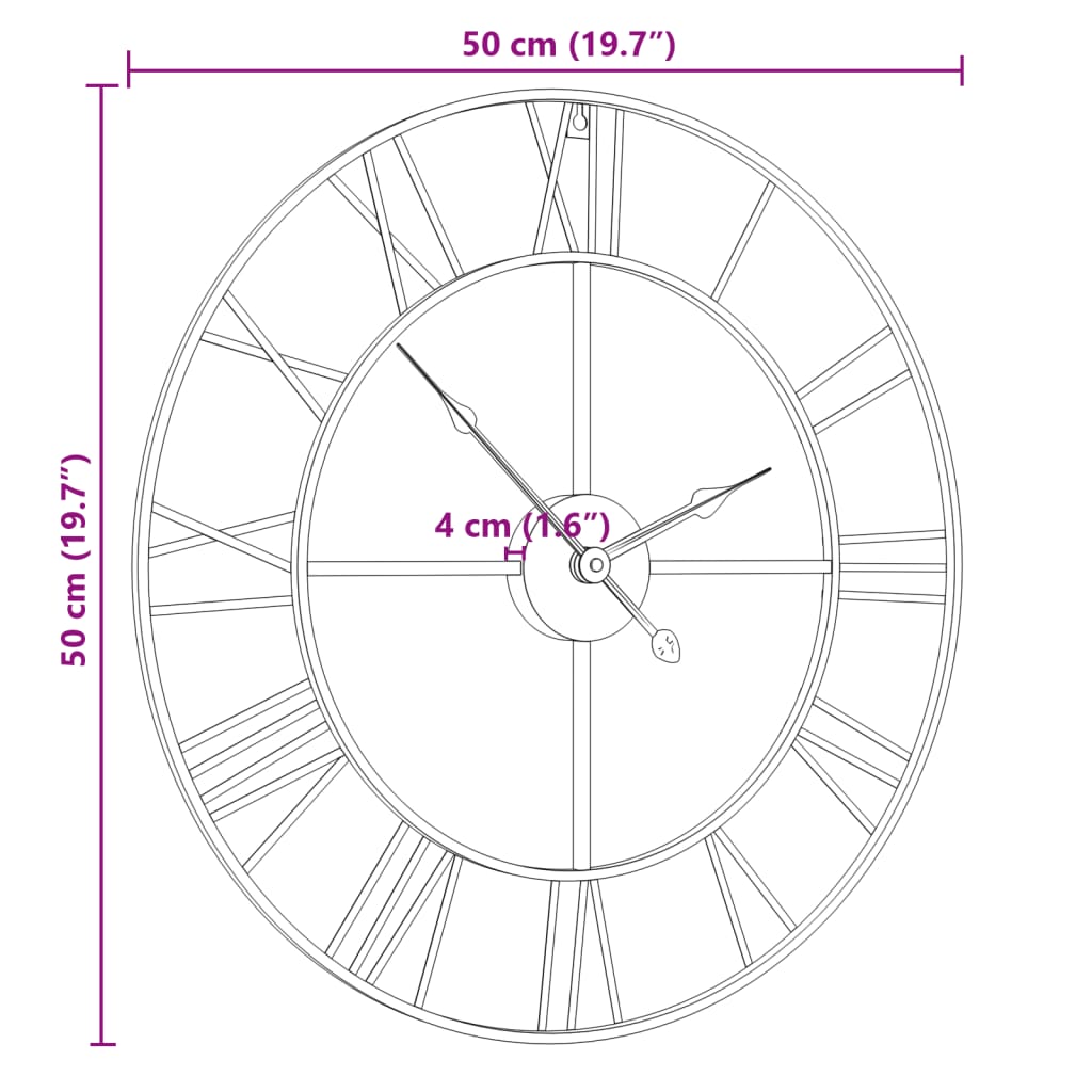 Wandklok ø˜50 cm ijzer zwart