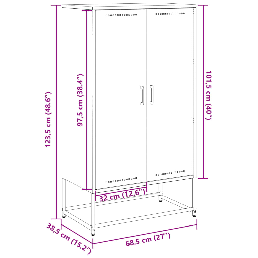 Hoge kast 68,5x38,5x123,5 cm staal zwart