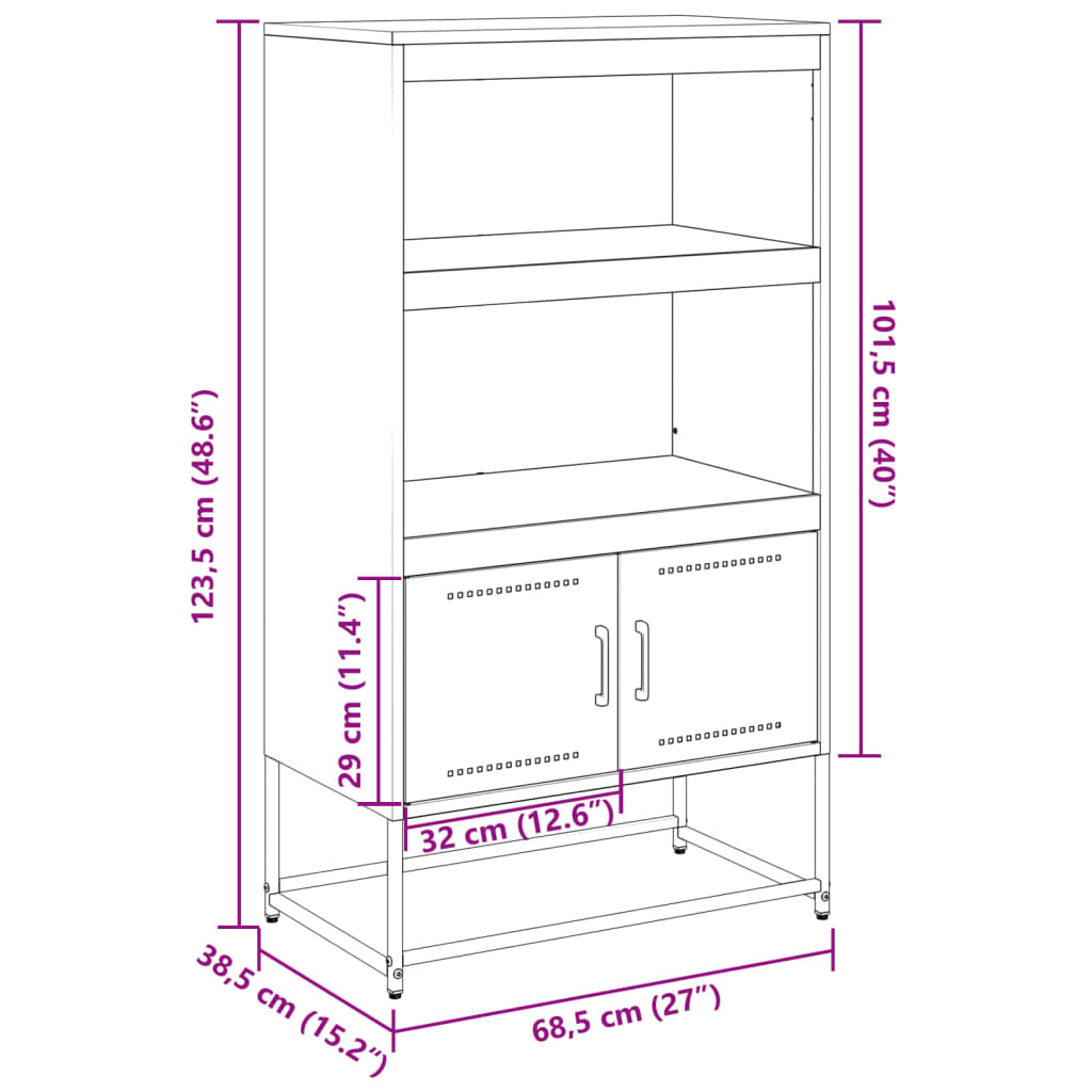 Hoge kast 68,5x38,5x123,5 cm staal zwart