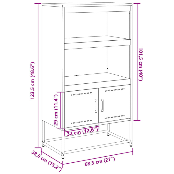 Hoge kast 68,5x38,5x123,5 cm staal zwart