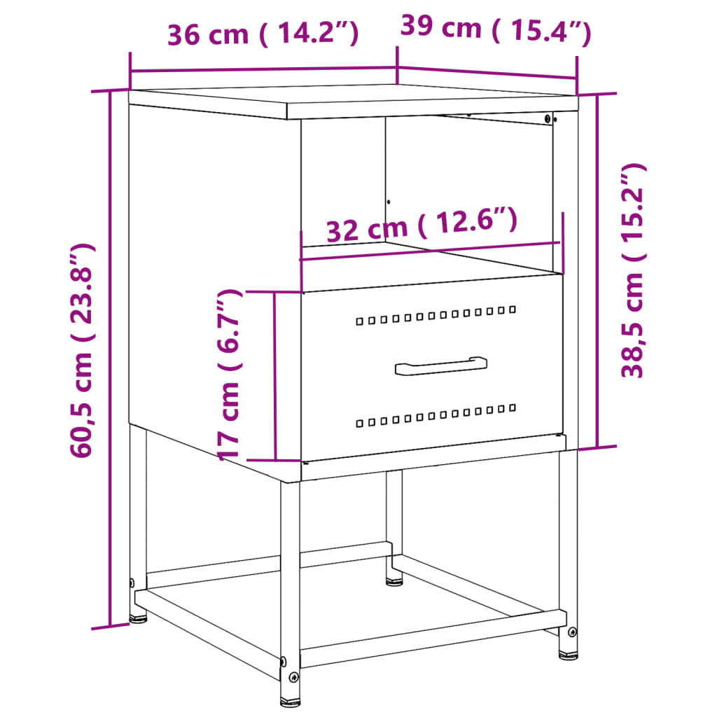 Nachtkastjes 2 st 36x39x60,5 cm staal roze