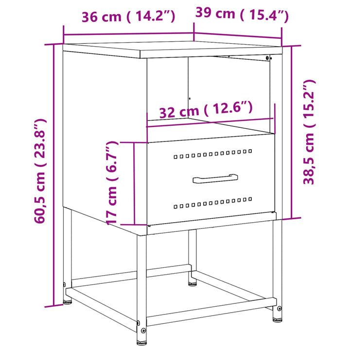 Nachtkastjes 2 st 36x39x60,5 cm staal roze