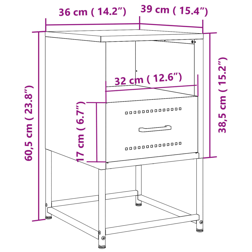 Nachtkastjes 2 st 36x39x60,5 cm staal mosterdgeel