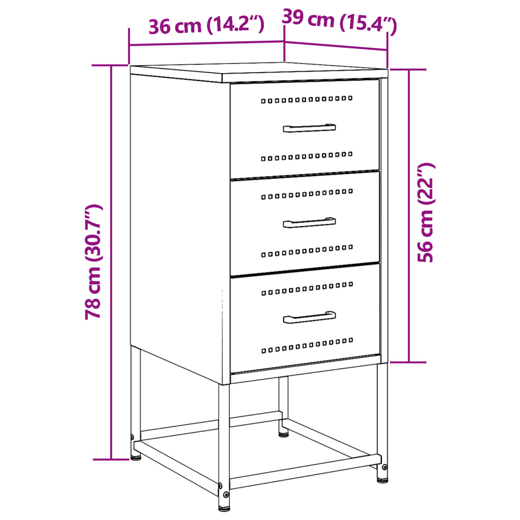 Nachtkastjes 2 st 36x39x78 cm staal wit