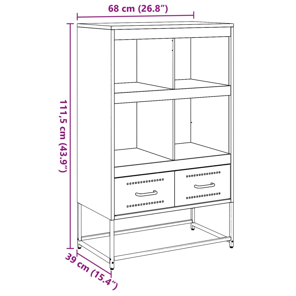 Hoge kast 68,5x39x111,5 cm koudgewalst staal mosterdgeel