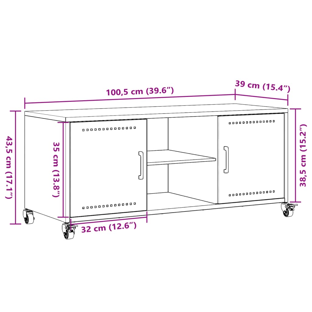 Tv-meubel 100,5x39x43,5 cm koudgewalst staal antracietkleurig