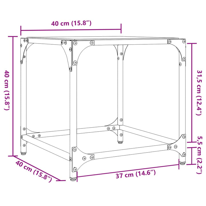 Salontafels 2 st met zwart glazen blad 40x40x40 cm staal