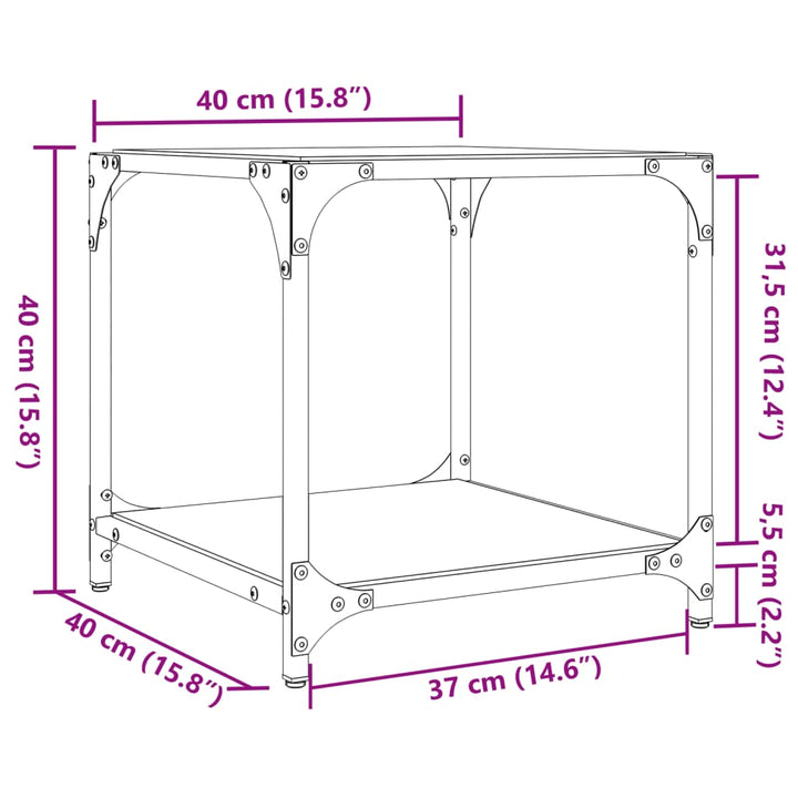 Salontafel met transparant glazen blad 40x40x40 cm staal