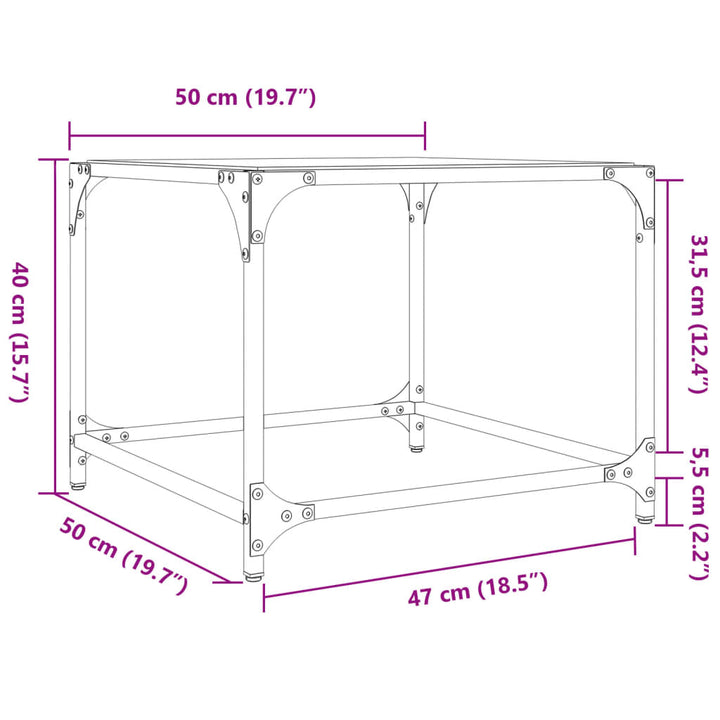 Salontafel met zwart glazen blad 50x50x40 cm staal