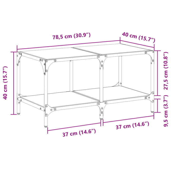 Salontafel met transparant glazen blad 78,5x40x40 cm staal