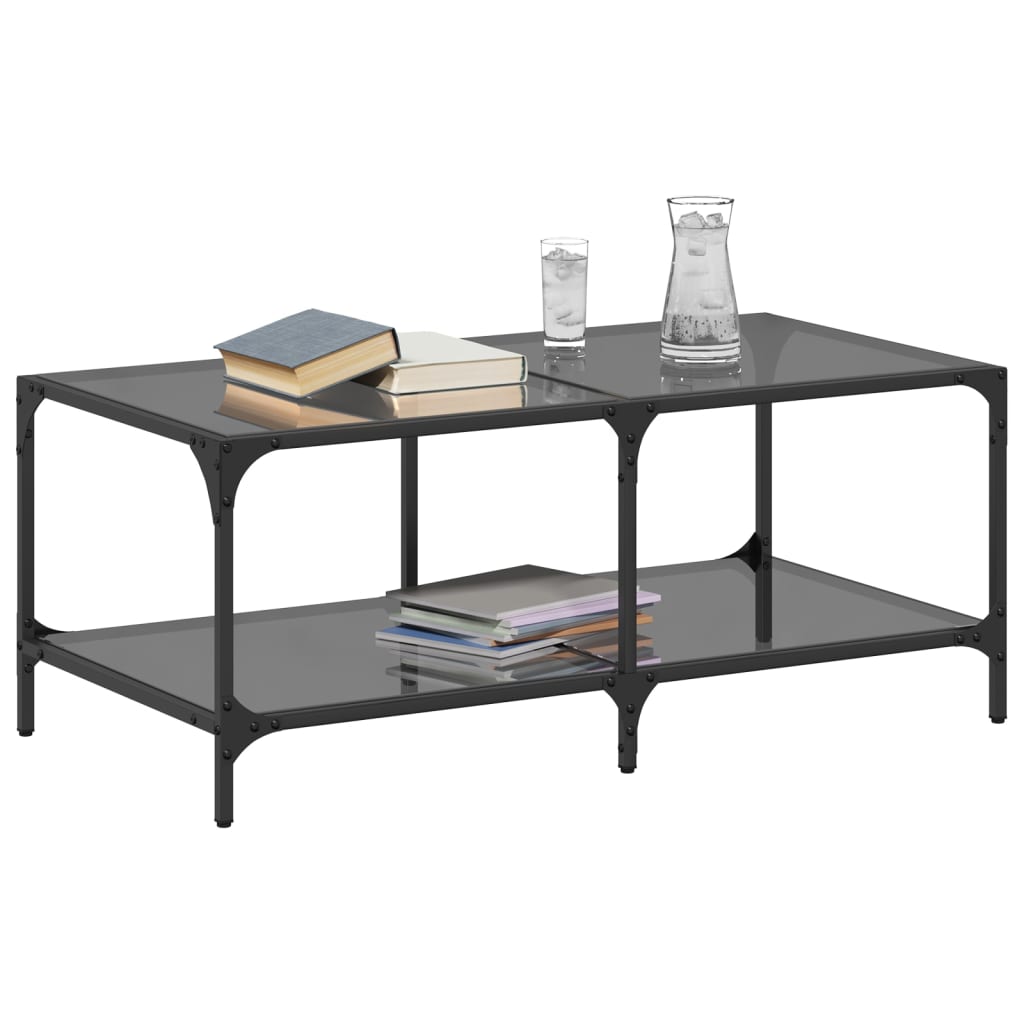 Salontafel met zwart glazen blad 98,5x50x40 cm staal