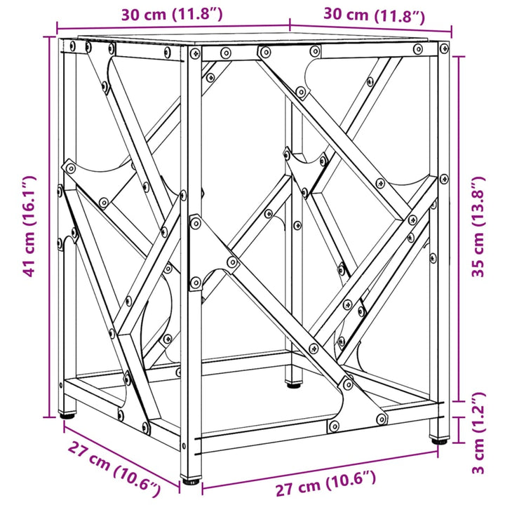 Salontafel met zwart glazen blad 30x30x41 cm staal