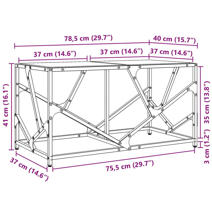 Salontafel met transparant glazen blad 78,5x40x41 cm staal