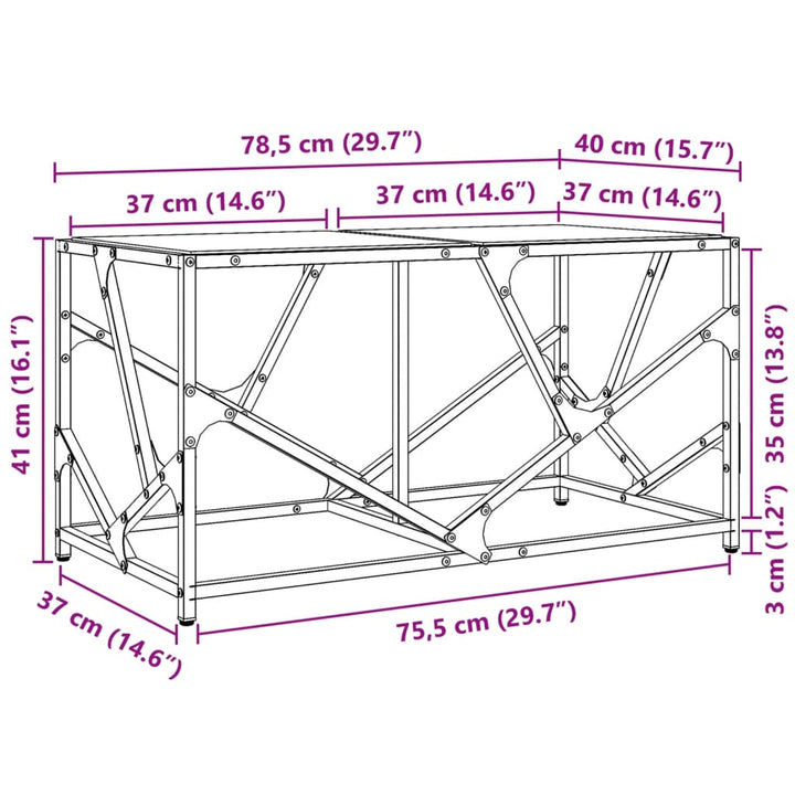 Salontafel met zwart glazen blad 78,5x40x41 cm staal