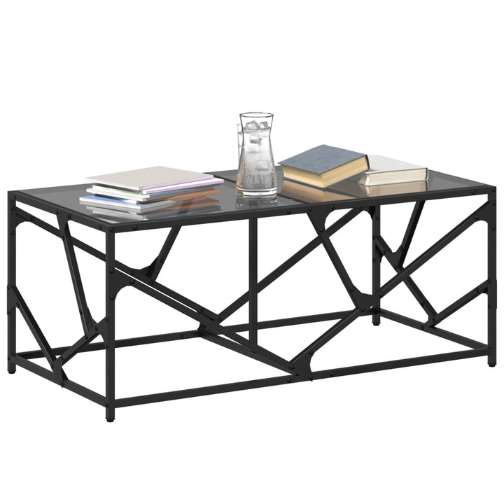 Salontafel met zwart glazen blad 98,5x50x41 cm staal