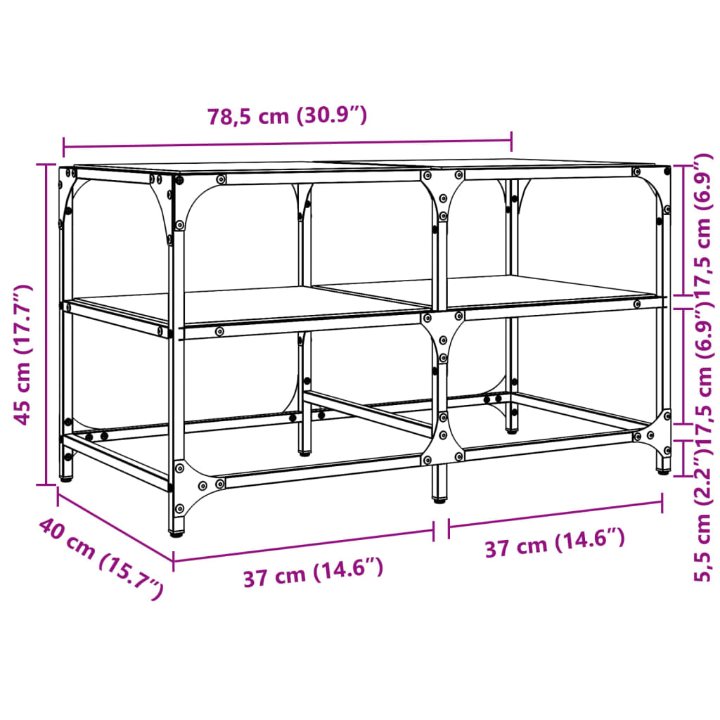 Salontafel met transparant glazen blad 78,5x40x45 cm staal