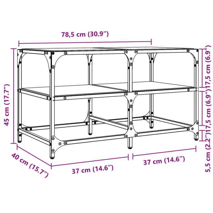 Salontafel met transparant glazen blad 78,5x40x45 cm staal