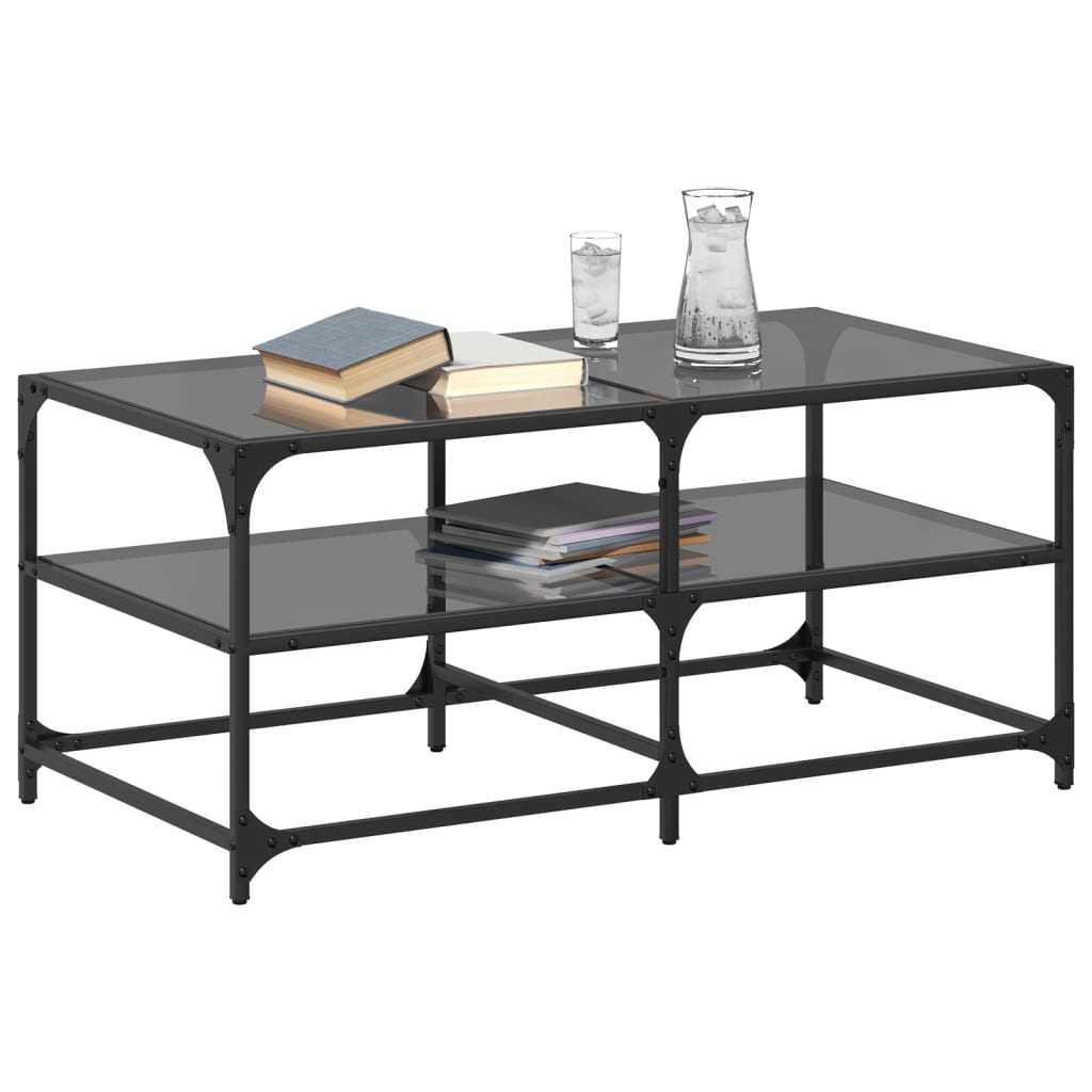 Salontafel met zwart glazen blad 98,5x50x45 cm staal