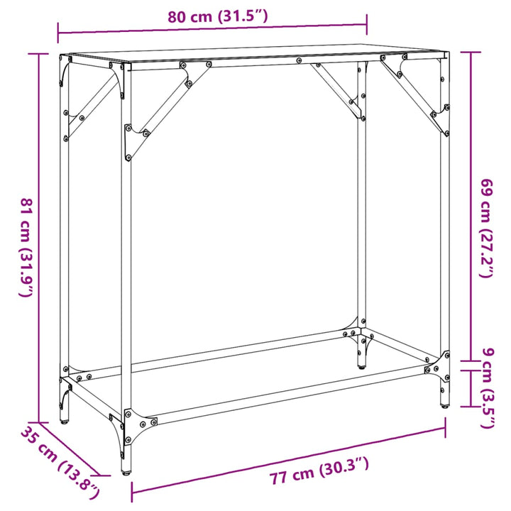 Wandtafel met zwart glazen blad 80x35x81 cm staal