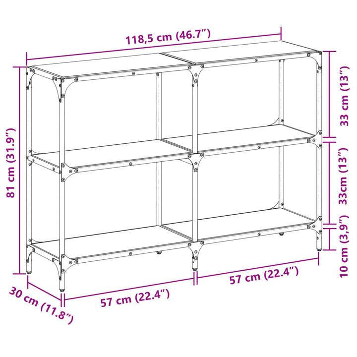 Wandtafel met zwart glazen blad 118,5x30x81 cm staal