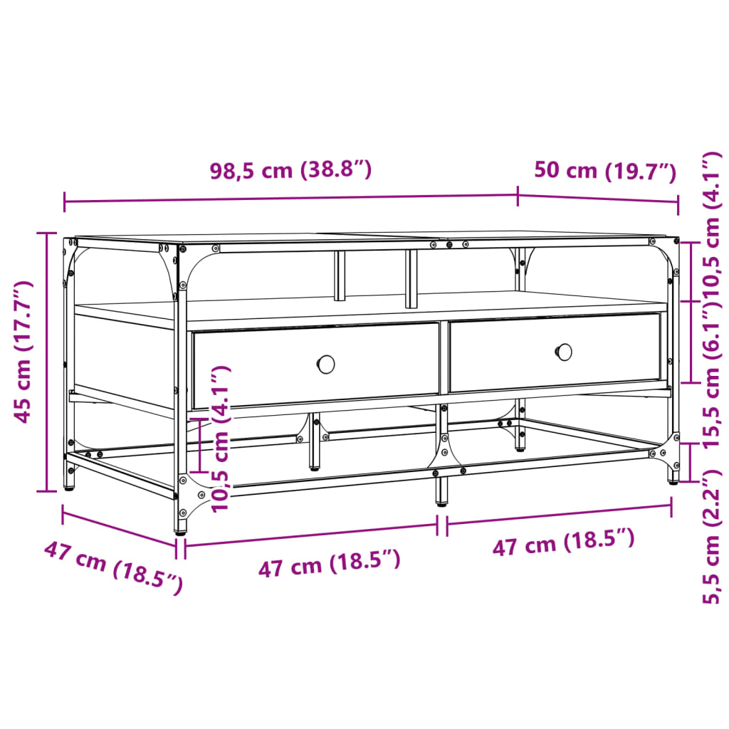 Salontafel met glazen blad 98,5x50x45 cm sonoma eiken staal