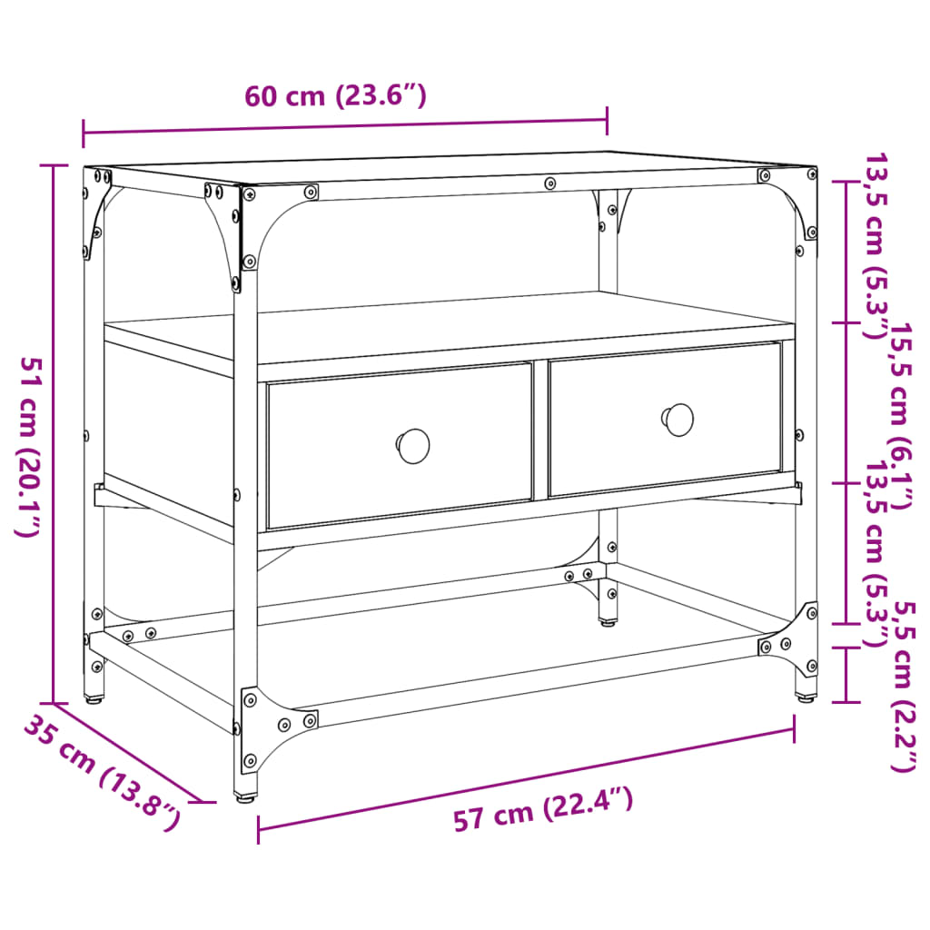 Tv-meubel met glazen blad 60x35x51 cm hout bruin eikenkleurig