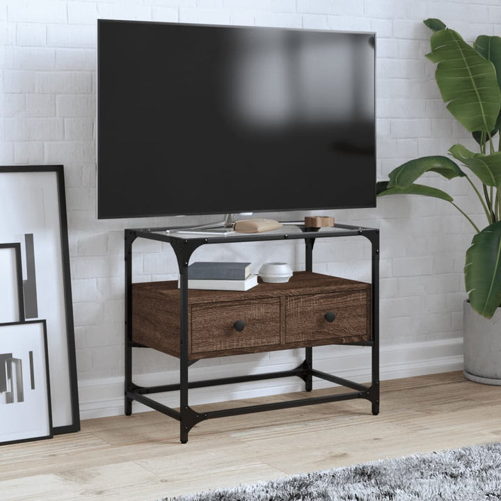 Tv-meubel met glazen blad 60x35x51 cm hout bruin eikenkleurig