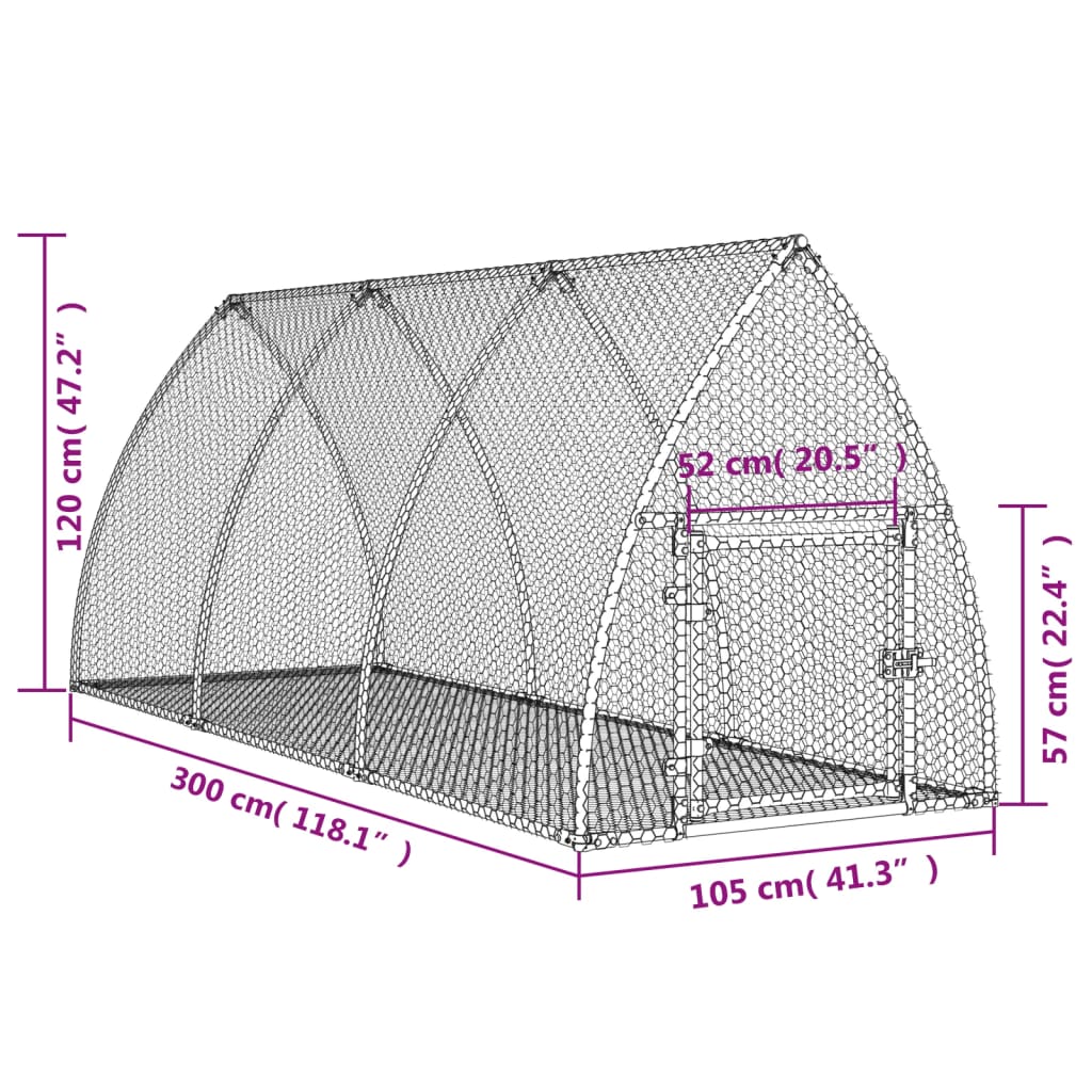 Konijnenkooi 300x105x120 cm gegalvaniseerd staal zilverkleurig