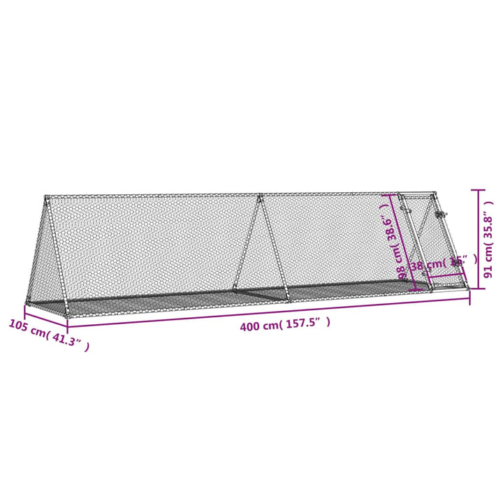 Konijnenkooi 400x105x91 cm gegalvaniseerd staal zilverkleurig