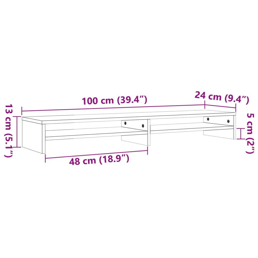 Monitorstandaard 100x24x13 cm massief grenenhout wasbruin