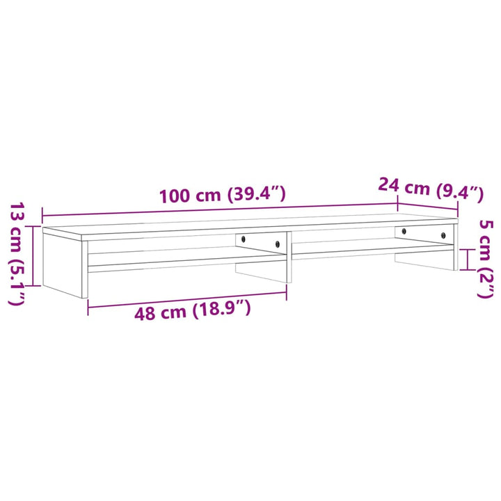 Monitorstandaard 100x24x13 cm massief grenenhout wasbruin