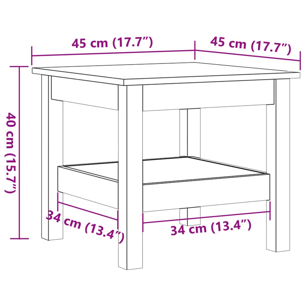 Salontafel 45x45x40 cm massief grenenhout wasbruin