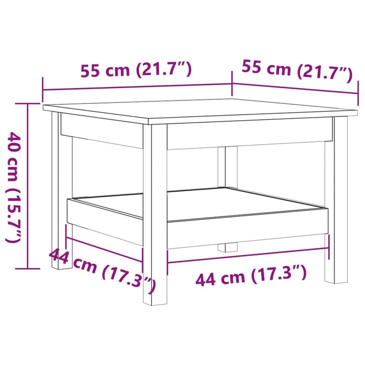 Salontafel 55x55x40 cm massief grenenhout wasbruin