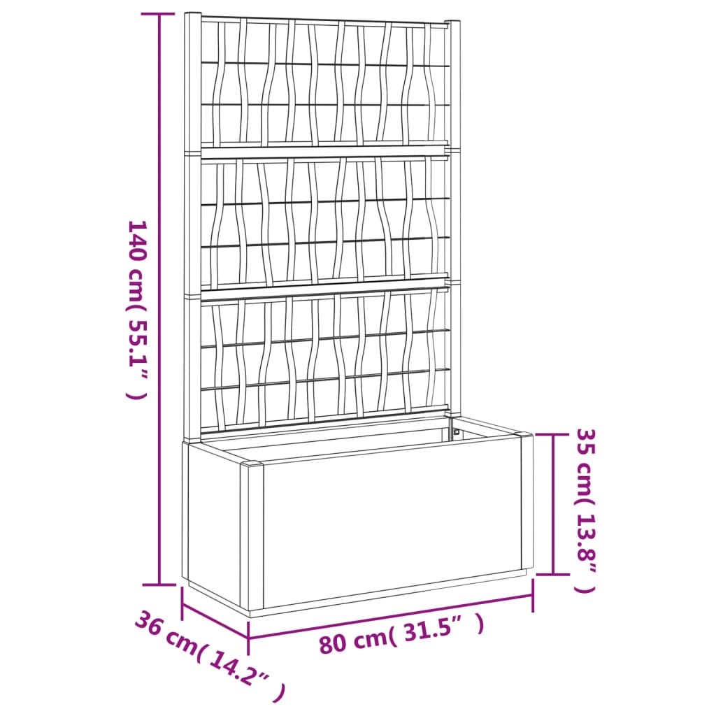 Plantenbak met latwerk 80x36x140 cm polypropeen wit