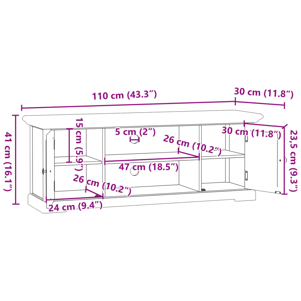 Tv-meubel 110x30x41 cm bewerkt hout wit