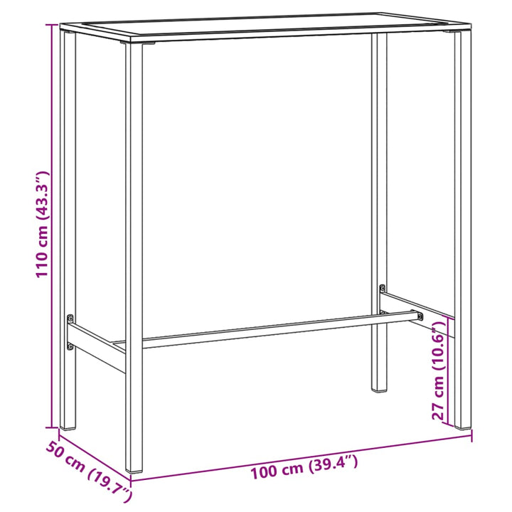 Bartafel 100x50x110 cm gepoedercoat staal zwart