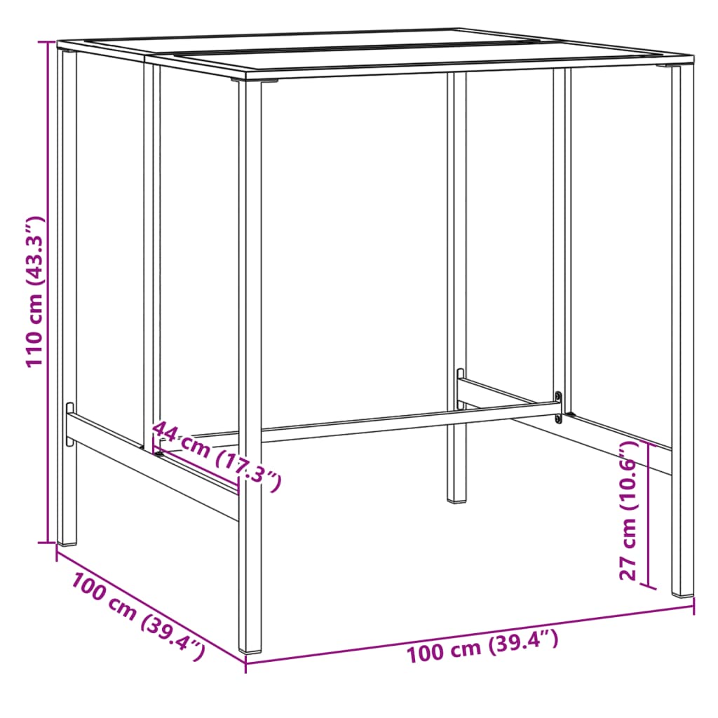 Bartafel 100x100x110 cm gepoedercoat staal zwart