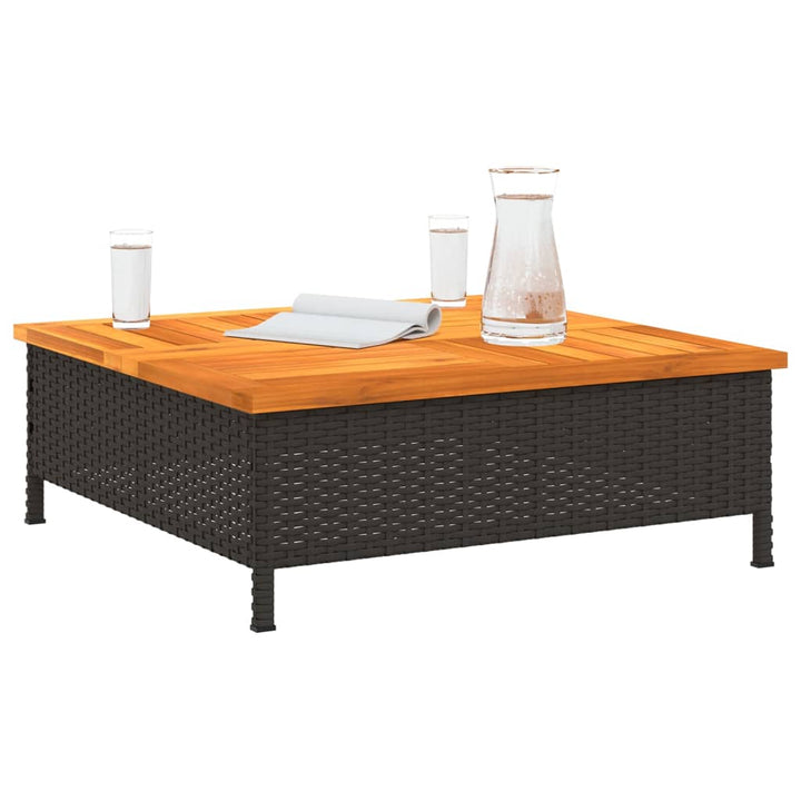 Tuintafel 70x70x25 cm poly rattan en acaciahout zwart