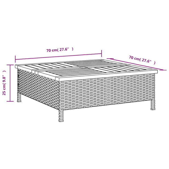 Tuintafel 70x70x25 cm poly rattan en acaciahout zwart