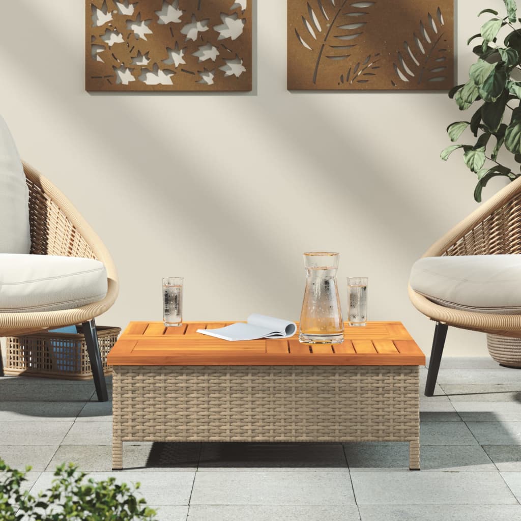 Tuintafel 70x70x25 cm poly rattan en acaciahout beige