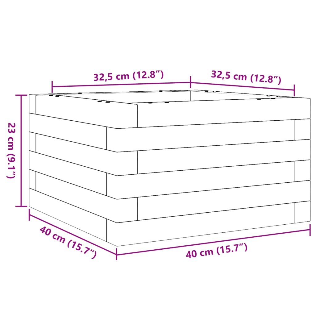 Plantenbak 40x40x23 cm massief grenenhout wasbruin