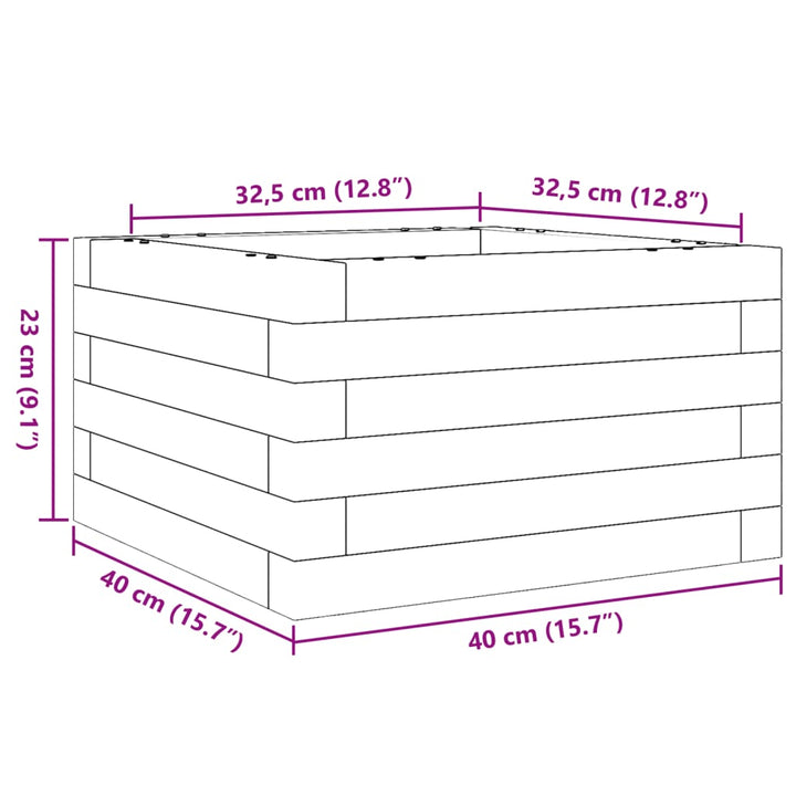 Plantenbak 40x40x23 cm massief groenenhout wasbruin