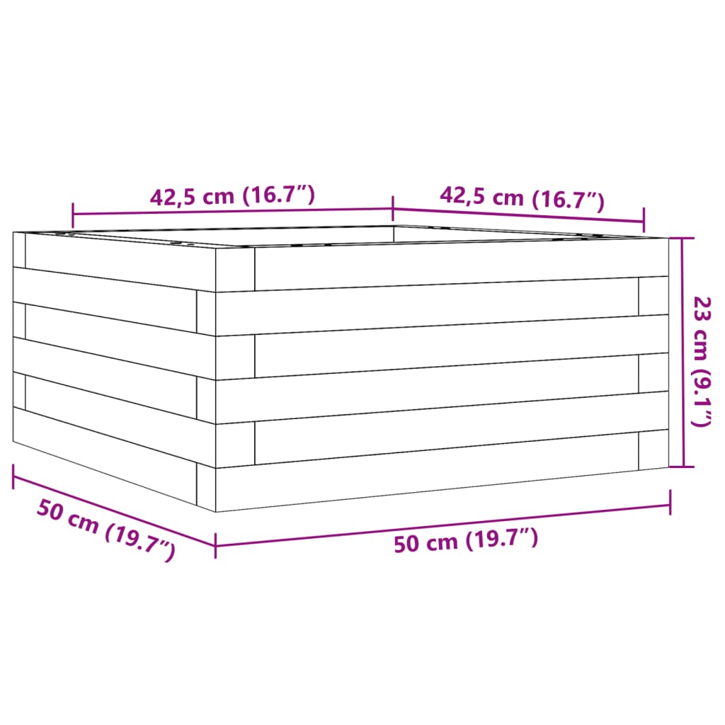 Plantenbak 50x50x23 cm massief grenenhout