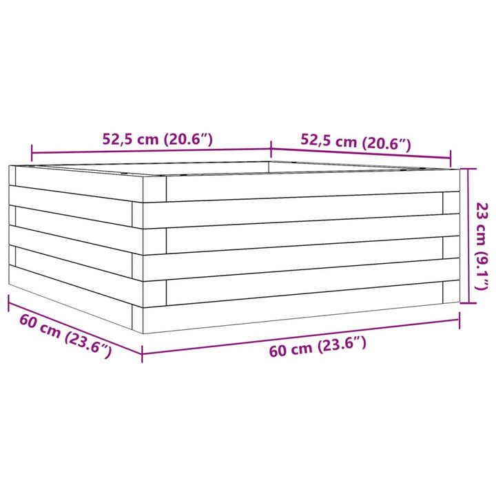 Plantenbak 60x60x23 cm massief grenenhout wit