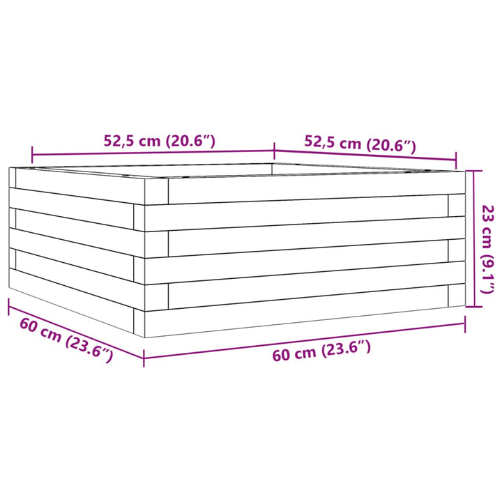 Plantenbak 60x60x23 cm massief groenenhout wasbruin