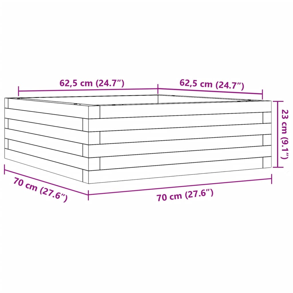 Plantenbak 70x70x23 cm massief grenenhout