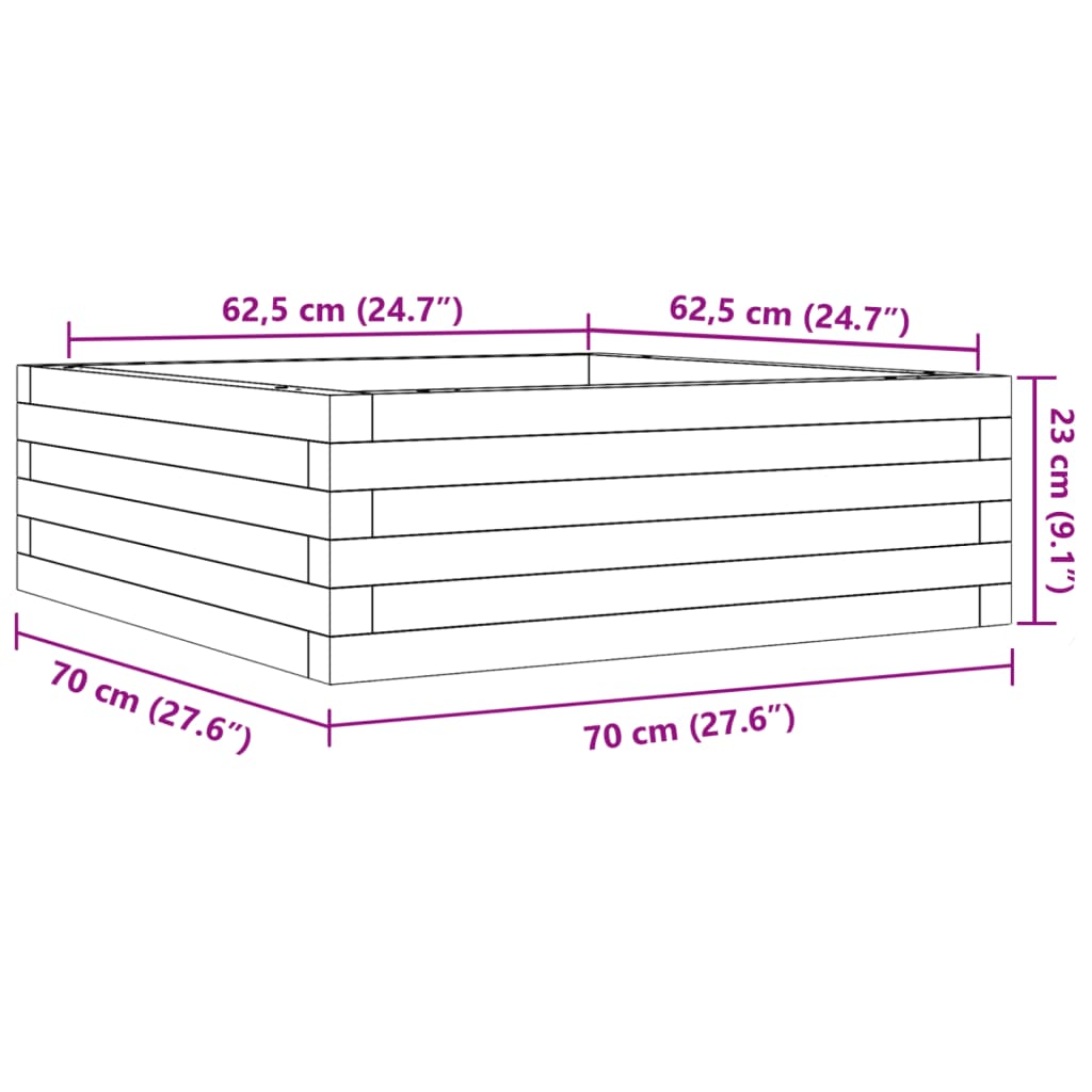 Plantenbak 70x70x23 cm massief grenenhout wit