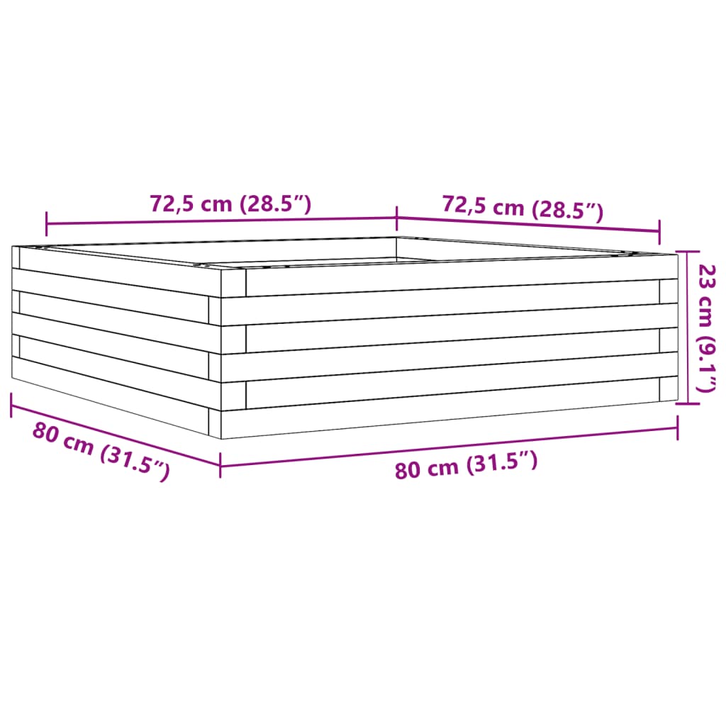 Plantenbak 80x80x23 cm massief grenenhout