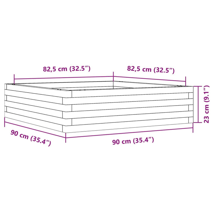 Plantenbak 90x90x23 cm massief grenenhout wit